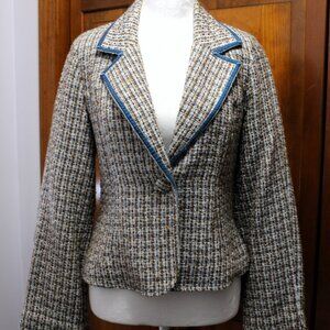Blazer, blue/tan/white square pattern, 1 button front